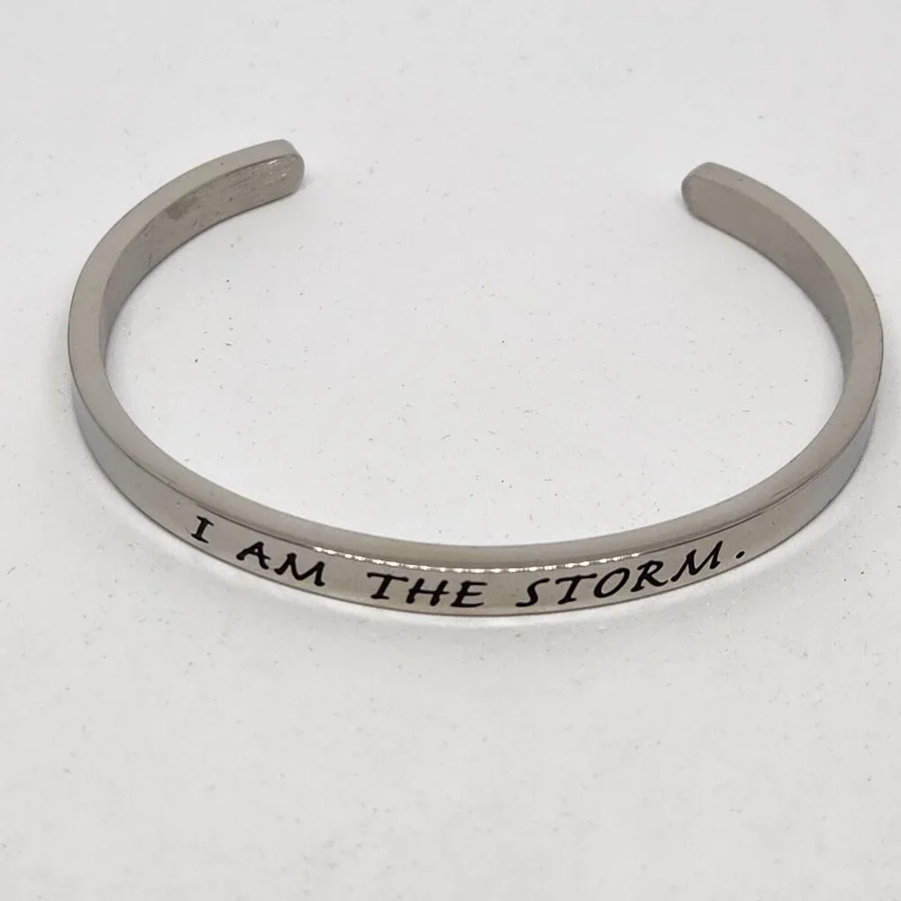 Affirmation Bracelet Open Cuff I Am The Storm Silver Tone Inspiration - Picture 2 of 8